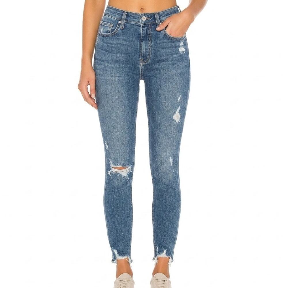 Lovers and Friends Distressed Mason Naples Raw Hem Blue Hi Rise Skinny Jeans 25